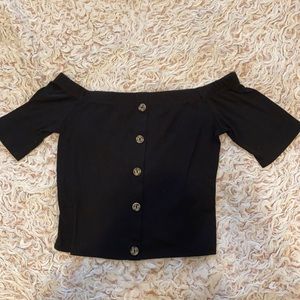 button down off the shoulder crop top